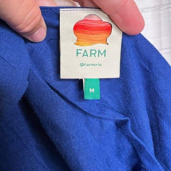 Farm Rio Women's One-Shoulder Leaf Blue Midi Maxi Lenzing Dress M Belted Waist - Picture 8 of 10